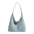 Light blue glitter denim tote bag with shimmering finish and silver metallic trim - Light Blue