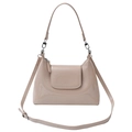 Sac bandoulière en cuir verni beige brillant avec sangle réglable et zip argenté - Kaki
