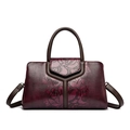 Borsa bordeaux con trama a coccodrillo, goffratura a rosa e design a Y marrone - Rosso