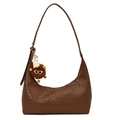 Brown crocodile embossed half-moon bag featuring a plush monster charm with white glasses - Brown with Pendant