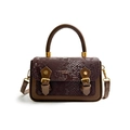 Sac bandoulière vintage avec motif serpent marron et boucle dorée élégante - Marron