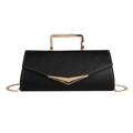 Retro black leather crossbody bag with gold metal handle and envelope flap closure - Brown