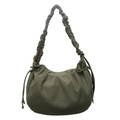 Dark green corduroy hobo bag with ruched scrunchie shoulder strap and drawstring details - Green