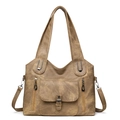 Vintage brown soft leather handbag with dual front zippers and crossbody strap - Brown