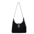 Retro black suede crescent shoulder bag with leather strap and decorative buckle detail - Black