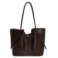 Borsa tote grande marrone minimalista in ecopelle con coulisse regolabile e dettagli annodati - Marrone