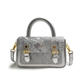 Silver-grey faux snakeskin crossbody bag with gold buckles and chic top handle - Silver