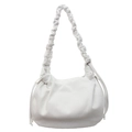 Minimalist white corduroy cloud shoulder bag with gathered strap and drawstring detail - Off White