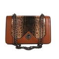 Chic snake-print crossbody bag with dark brown leather and metal chain strap - Brown