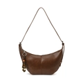 Braune Halbmond-Schultertasche aus PU-Leder mit dekorativem Perlenanhänger aus Holz - Braun