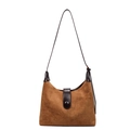 Brown vintage hobo shoulder bag in premium faux suede finish with leather straps - Brown