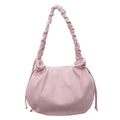 Pink corduroy crossbody bag featuring trendy ruffled shoulder straps and drawstring details - Pink