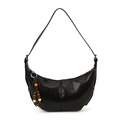 Klassische schwarze Hobo-Tasche in Halbmondform mit buntem Perlenanhänger - Schwarz
