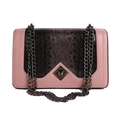 Pink and black faux snake leather crossbody bag with chain strap and metal lock - Pink