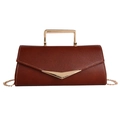 Retro brown pebble leather crossbody envelope bag with gold square handle and metal chain - Red Brown
