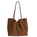 Borsa tote minimalista in pelle marrone vintage con coulisse e tracolla con nodi - Marrone