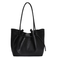 Borsa tote nera minimalista in ecopelle con dettagli a coulisse e spallacci lunghi - Nero