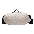 Grande borsa a tracolla trapuntata crema con cinghie nere e motivo a rombi moda - Bianco Sporco