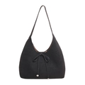 Large black suede hobo shoulder bag with bow detail for daily minimalist fashion - Black