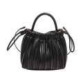 Elegant black ruched pleated handbag with drawstring closure and soft top handle for women - Black