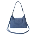 Blue denim crossbody hobo bag with adjustable strap and metallic hardware accents - Light Blue Denim