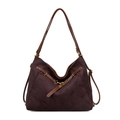 Bolso de hombro grande vintage de ante burdeos con hebillas doradas y correa de cuero - Marrón