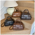Classic Boston bags in dark brown and black leather with vintage gold hardware and dual pockets - No Pendant / Coffee