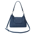 Blue denim crossbody hobo bag with silver zippers and adjustable shoulder straps - Dark Blue Denim