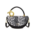 Sac à main tendance à motif léopard avec poignée dorée et détails en cuir noir - Noir