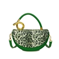 Sac à main en cuir vert avec rabat léopard et poignée artistique en métal doré - Vert