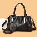 Retro black contrast tote bag with shiny PU leather and adjustable fabric shoulder strap - Black