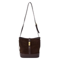 Vintage-Beuteltasche aus dunkelbraunem Wildleder mit goldener Metallschnalle - Braun