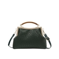 Retro dunkelgrüne geflochtene Handtasche mit Holzgriff und Goldrahmen für Damen - Grün