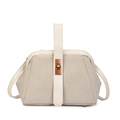 Elegant cream white matte shell bag with vintage metal lock and detachable shoulder strap - Off White