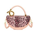 Sac rose imprimé léopard avec poignée torsadée dorée et bandoulière amovible - Rose