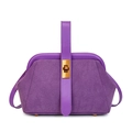 Elegant purple matte shell bag with golden metal buckle and top handle for women - Light Purple
