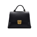 Bolso de mano retro de cuero negro con cierre metálico dorado y asa superior de diseño cuadrado - Negro