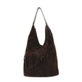 Schicke dunkelbraune Hobo-Tasche aus Wildleder mit Fransen und böhmischem Retro-Design - Braun