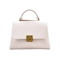 Bolso de mano minimalista en cuero beige con asa redonda y cierre cuadrado dorado - Blanco Roto