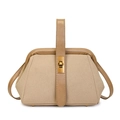 Matte beige shell doctor bag with suede finish and golden turn-lock closure detail - Khaki