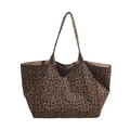 Bolso tote de lona con estampado de leopardo gran capacidad y dos asas largas - Marrón