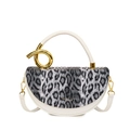 Leopard print half-moon handbag with gold handle and white leather shoulder strap - White