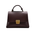 Bolso trapezoidal retro marrón oscuro con cierre metálico dorado y asa con nudos - Marrón