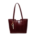 Borsa tote retrò bordeaux profondo con cuciture verticali e dettaglio nappa con perline - Borgogna