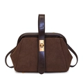 Retro brown frosted shell handbag with golden swivel lock and leather trim detail - Brown