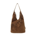 Minimalistische dunkelbraune Hobo-Tasche aus Wildleder mit modischen Retro-Fransen-Details - Braun