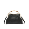 Sac cabas tissé noir classique avec fermoir en métal vintage et poignée marron - Noir