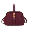 Elegant wine red frosted shell bag with metallic lock and dual texture leather finish - Burgundy