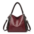 Large vintage oil wax leather tote bag in burgundy and dark brown with adjustable strap - Burgundy