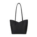 Minimalist black pebble leather tote bag with V-cut edge and long shoulder straps - Black